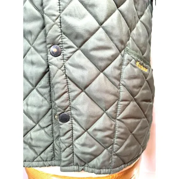 Barbour Eskdale Quilted Snap Jacket Mens Size S Green Corduroy Collar